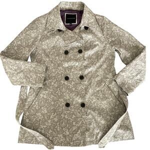 Relativity Womens Gray White Floral LS Button Up Tie Belt Rain Jacket S Med